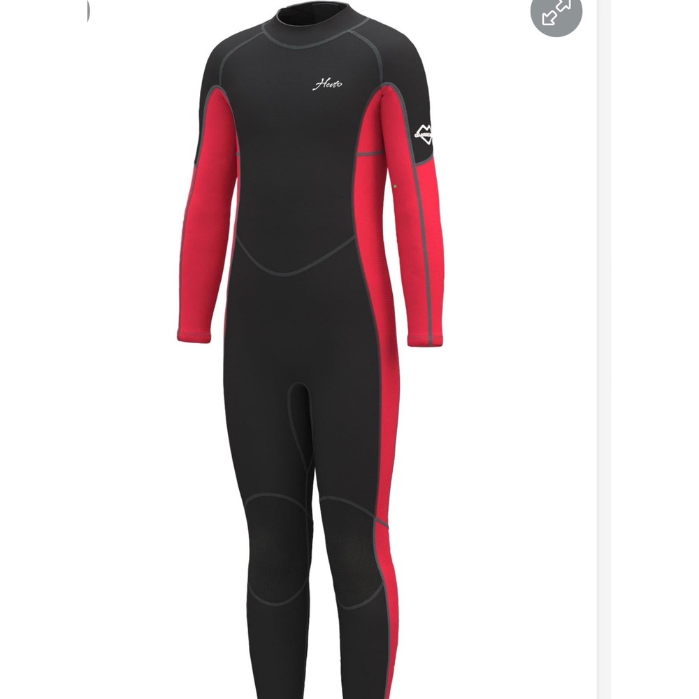 Hevto Wetsuit Kids 8 Slim Black Red Excellent Full Body Neoprene Back Zip 3mm‎